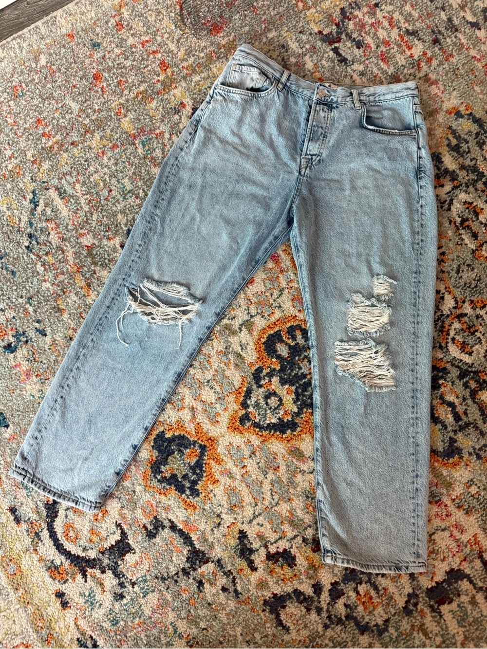 Free People We The Free Bren Distressed Boyfriend Jeans Light Wash 31